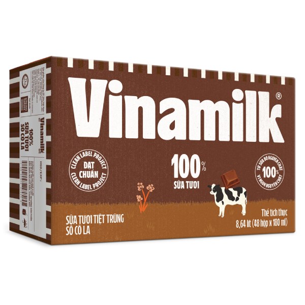 Thùng 12 Lốc 4 Sữa Tươi Tiệt Trùng Vinamilk 100% Socola Hộp 180Ml
