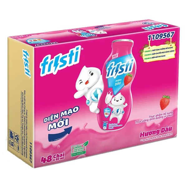 Thùng 8 Lốc 6 Sữa Chua Uống Tiệt Trùng Fristi Dâu Chai 80Ml