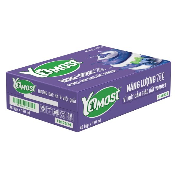 Sữa Chua Uống Tiệt Trùng Yomost Bạc Hà Việt Quất Thùng 48 Hộp 170Ml