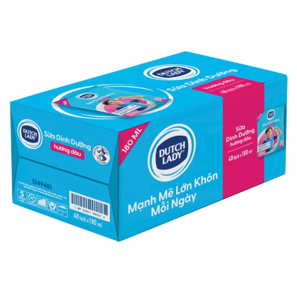 Sữa Tiệt Trùng Dutch Lady Dâu Thùng 48 Bịch 180Ml