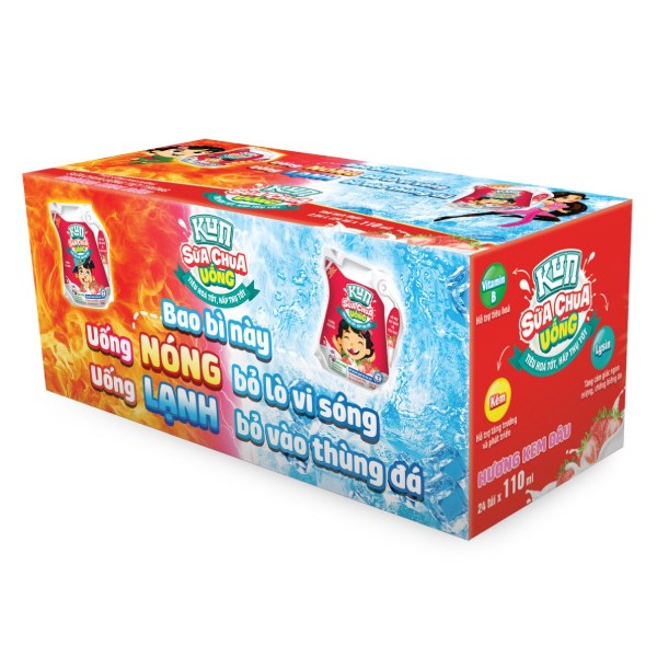Sữa Chua Uống Kun Kem Dâu Thùng 24 Túi 110Ml