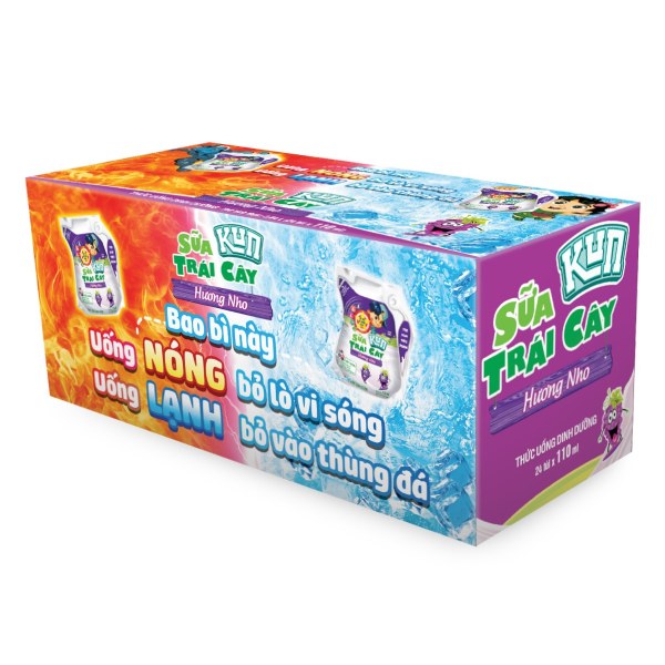 Sữa Trái Cây Lif Kun Nho Thùng 24 Túi 110Ml