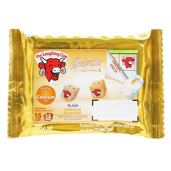 Phô Mai Vuông Con Bò Cười Belcube Vị Cheddar Hun Khói 78G