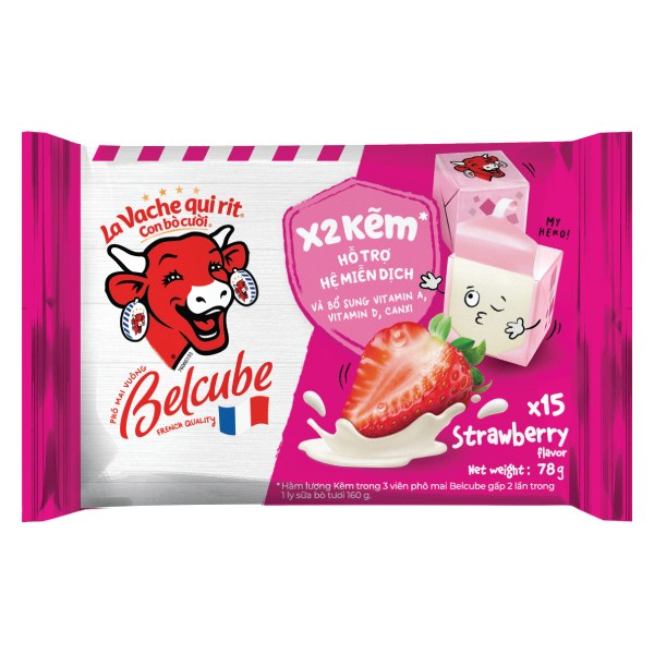 Phô Mai Vuông Con Bò Cười Belcube Vị Dâu 78G