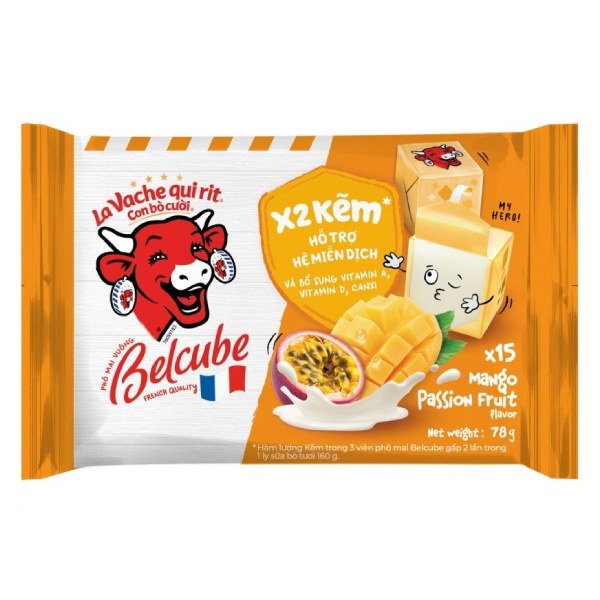 Phô Mai Vuông Con Bò Cười Belcube Vị Xoài Chanh Dây 78G