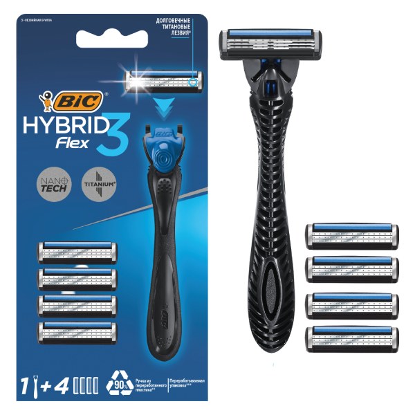 Hộp Dao Cạo Bic Hybrid 3 Lưỡi + 4 Đầu Dao