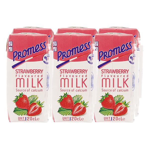 Lốc 6 Sữa Tươi Tiệt Trùng Promess Dâu Hộp 200Ml