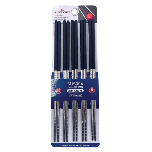 Bộ 5 Đôi Đũa Inox 304 Đầu Tròn Super Chef TB6001B