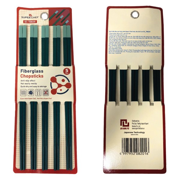 Bộ 5 Đôi Đũa Sợi Thủy Tinh Màu Rêu Super Chef TB8201