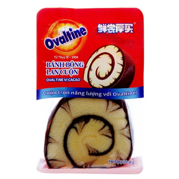 Bánh Bông Lan Cuộn Ovaltine Vị Cacao Gói 80G