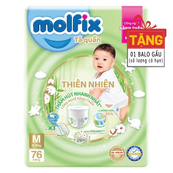 Tã Quần Molfix Thiên Nhiên Bông Organic M76