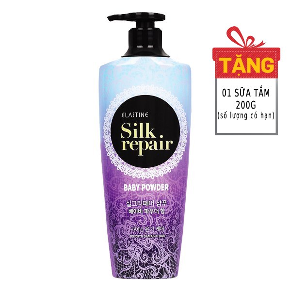 Dầu Gội Elastine Silk Repair Baby Powder 550Ml