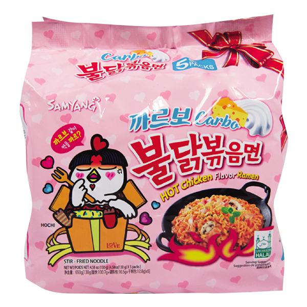 Lốc 5 Mì Khô Gà Cay Samyang Carbonara Gói 130G