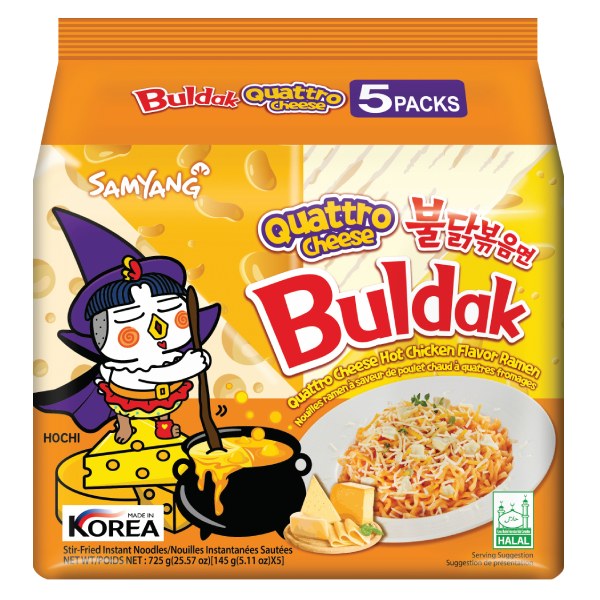 (Only Emartmall) Lốc 5 Mì Khô Gà Cay Samyang Phô Mai Quattro Gói 145G