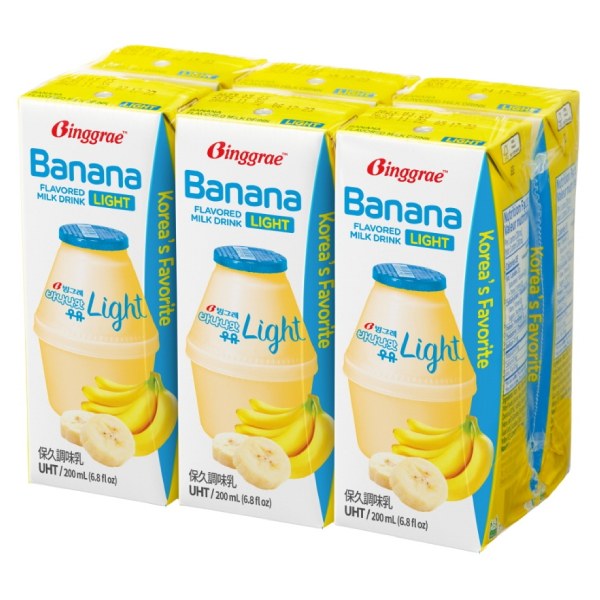 Lốc 6 Sữa Tiệt Trùng Binggrae Hương Chuối Ít Đường 200Ml