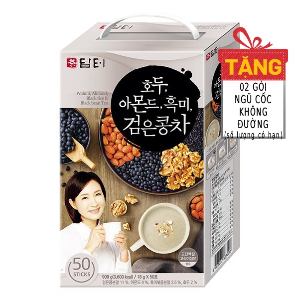Bột Ngũ Cốc Damtuh Gạo Đen Đậu Đen Hộp 50 Gói *18G