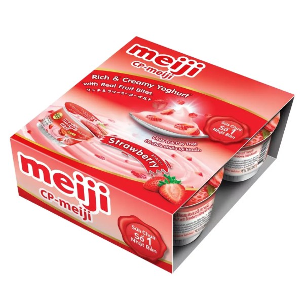 Lốc 4 Sữa Chua Ăn Meiji Dâu Tây Hộp 90G