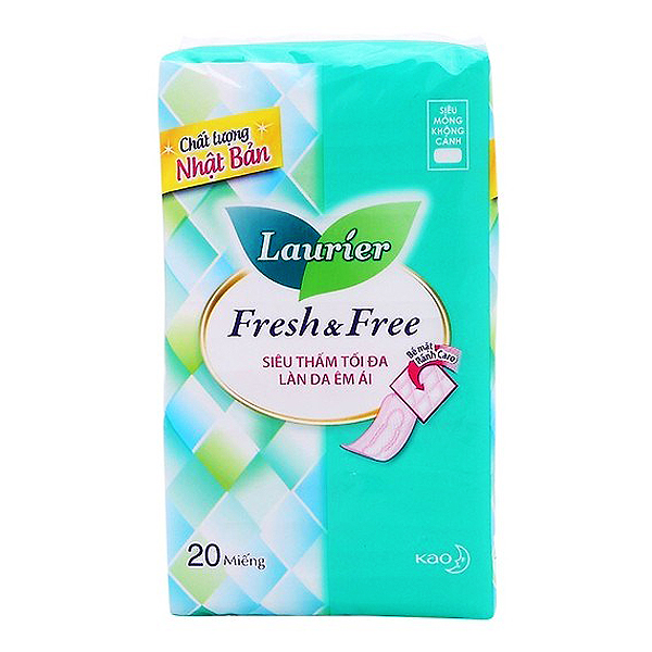 Băng Vệ Sinh Laurier Fresh & Free Siêu Mỏng Không Cánh Gói 20 Miếng