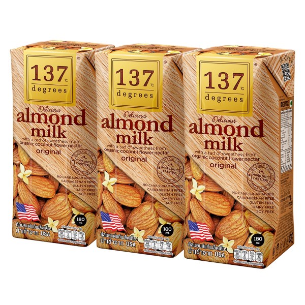 Lốc 3 Sữa Hạt Hạnh Nhân Nguyên Chất 137 Degrees Hộp 180Ml