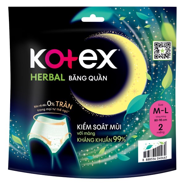 Băng Vệ Sinh Quần Kotex Thảo Dược Kháng Khuẩn M-L 2 Miếng