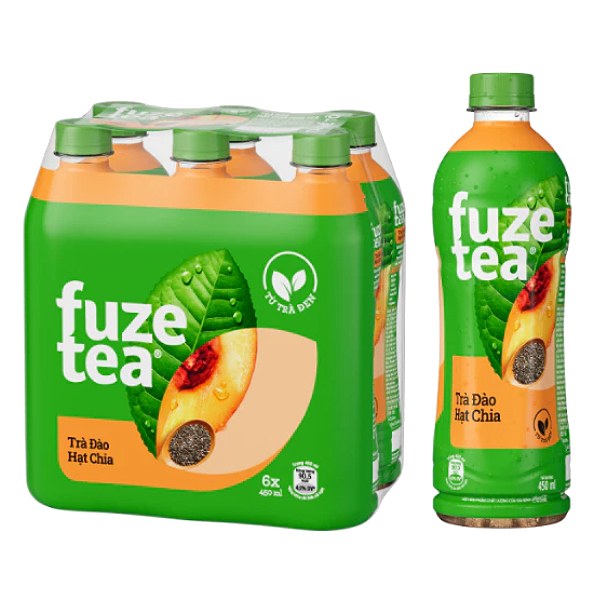 Lốc 6 Trà Fuzetea Hạt Chia + Đào 450Ml