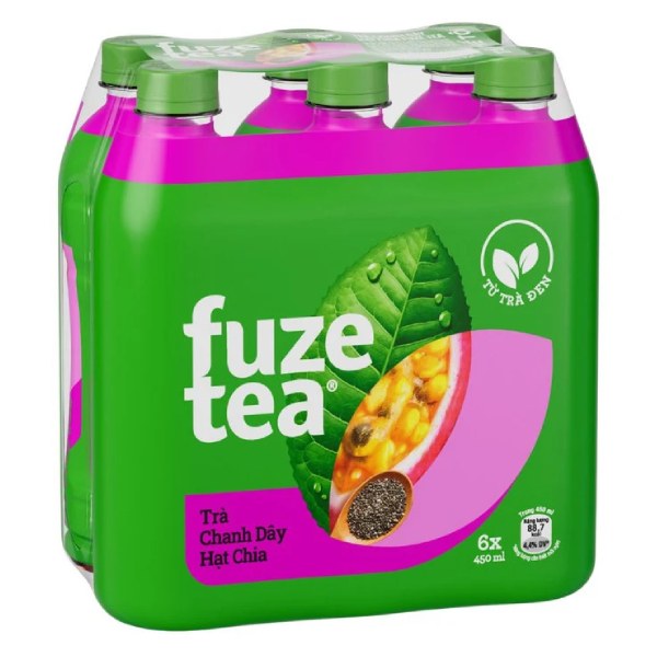 Lốc 6 Trà Fuzetea Hạt Chia + Chanh Dây 450Ml
