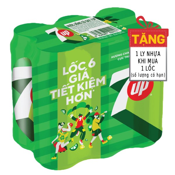 Lốc 6 Nước Ngọt 7Up Sleek Lon 320Ml