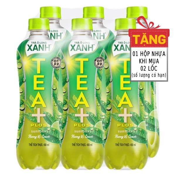 Trà Ô Long Xanh Tea Plus Hương Vị Chanh Lốc 6 Chai 450Ml