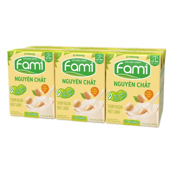 Lốc 6 Sữa Đậu Nành Fami Nguyên Chất Ít Đường Hộp 200Ml