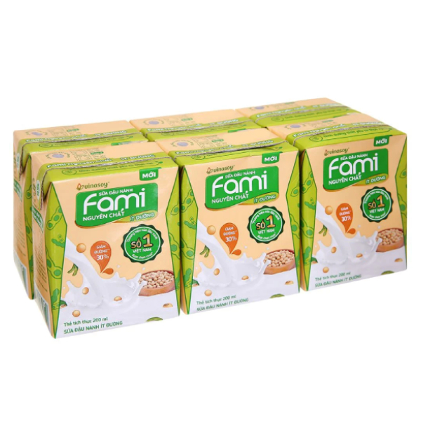 Lốc 6 Sữa Đậu Nành Fami Nguyên Chất Ít Đường Hộp 200Ml