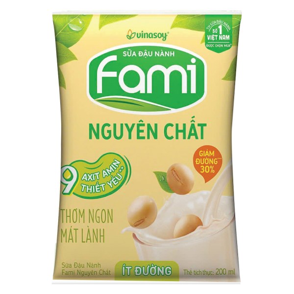 Sữa Đậu Nành Fami Nguyên Chất Ít Đường Bịch 200Ml