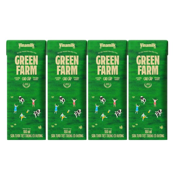Lốc 4 Sữa Tươi Tiệt Trùng Vinamilk Green Farm 100% Có Đường 180Ml