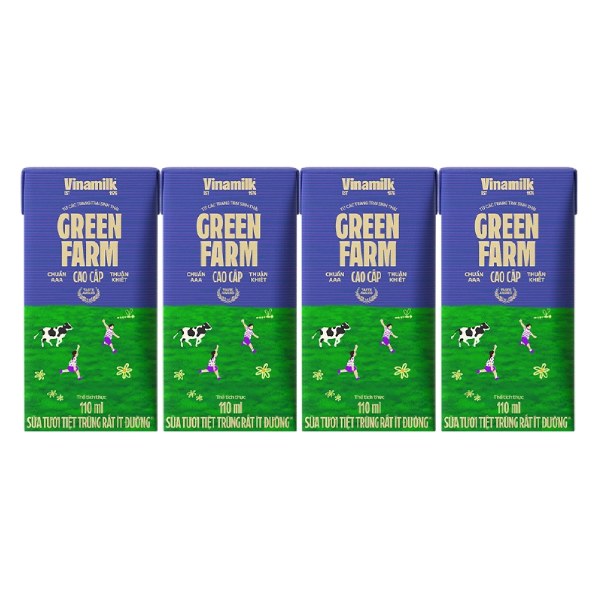 Lốc 4 Sữa Tươi Tiệt Trùng Vinamilk Green Farm Rất Ít Đường 110Ml