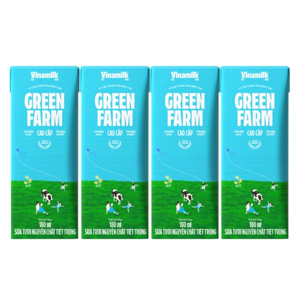 Lốc 4 Sữa Tươi Tiệt Trùng Vinamilk Green Farm Không Đường 180Ml