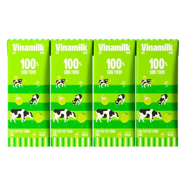 Lốc 4 Sữa Tươi Tiệt Trùng Vinamilk Dừa Hộp 180Ml