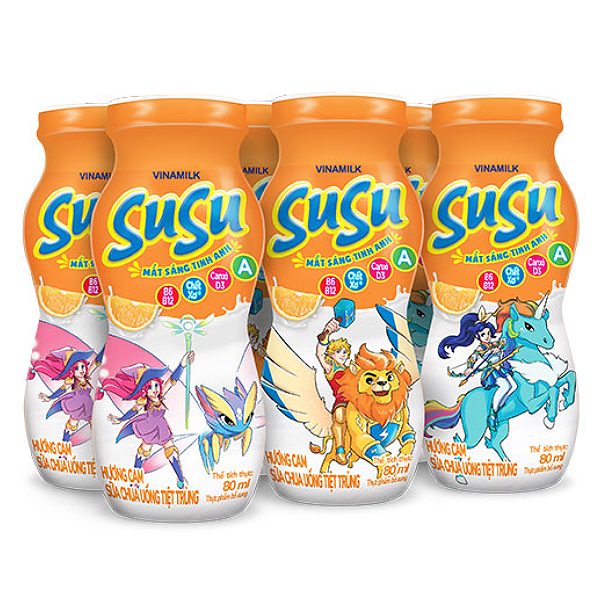 Lốc 6 Sữa Chua Uống Tiệt Trùng Vinamilk Susu Cam Chai 80Ml