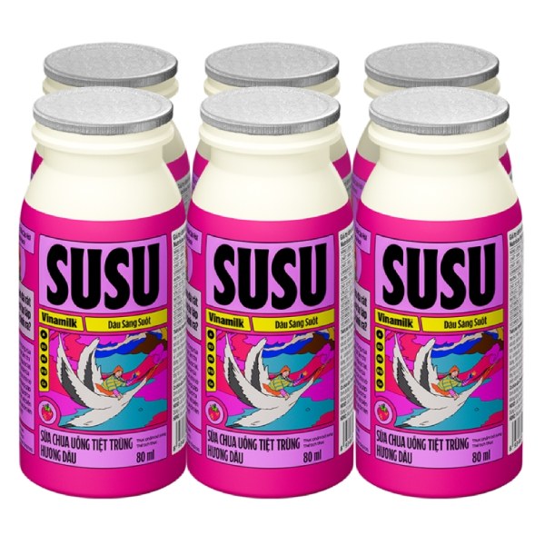 Lốc 6 Sữa Chua Uống Tiệt Trùng Vinamilk Susu Dâu Chai 80Ml