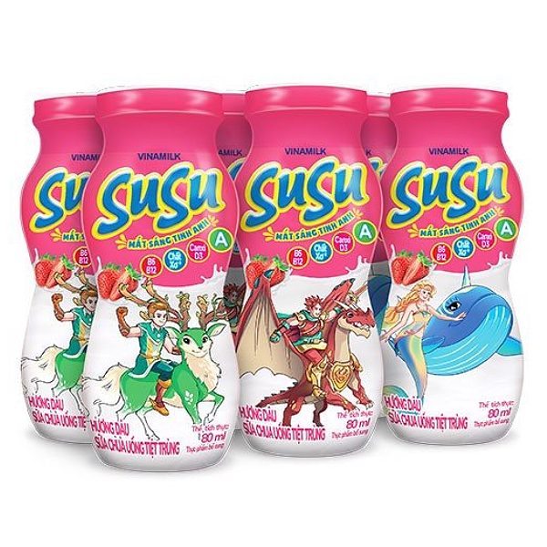 Lốc 6 Sữa Chua Uống Tiệt Trùng Vinamilk Susu Dâu Chai 80Ml