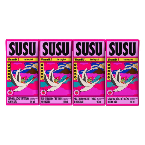 Lốc 4 Sữa Chua Uống Tiệt Trùng Vinamilk Susu Dâu Hộp 110Ml
