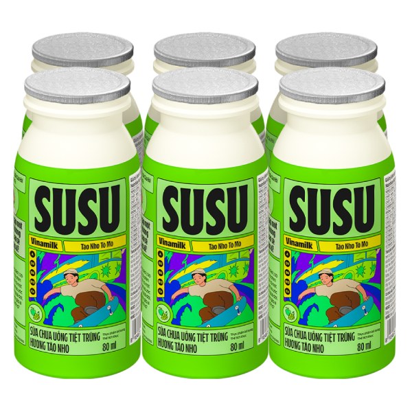 Lốc 6 Sữa Chua Uống Tiệt Trùng Vinamilk Susu Táo Nho Chai 80Ml