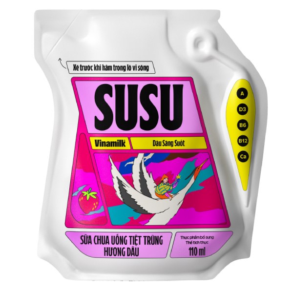 Sữa Chua Uống Tiệt Trùng Vinamilk Susu Hương Dâu Túi 110Ml