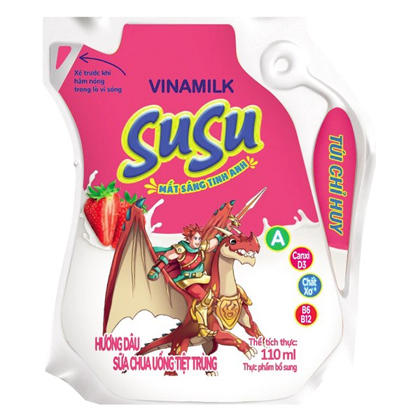 Sữa Chua Uống Tiệt Trùng Vinamilk Susu Hương Dâu Túi 110Ml