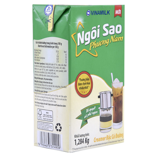 Sữa Đặc Có Đường Ngôi Sao Phương Nam Xanh Lá Hộp Giấy 1284G