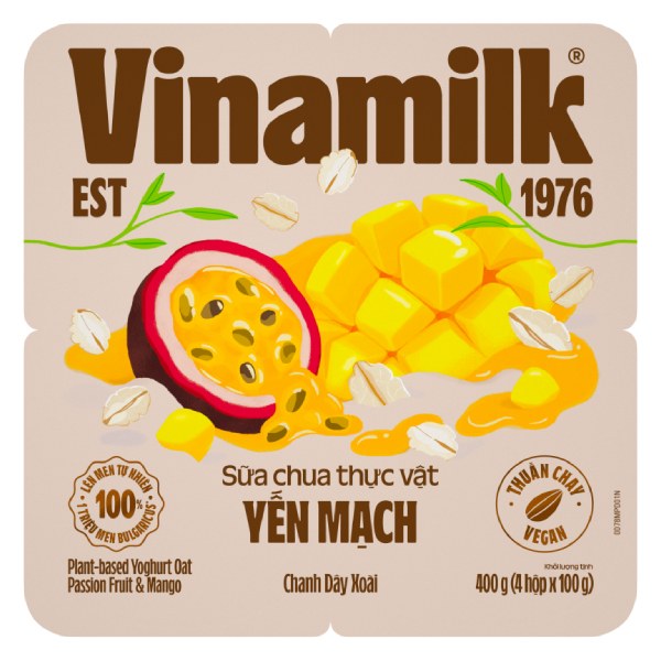 Lốc 4 Sữa Chua Ăn Vinamilk Thực Vật Yến Mạch Chanh Dây Xoài 100G