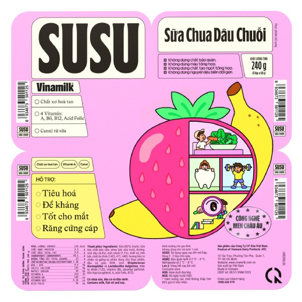 Lốc 4 Sữa Chua Ăn Vinamilk Susu Dâu Chuối 60G