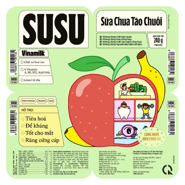 Lốc 4 Sữa Chua Ăn Vinamilk Susu Táo Chuối 60G