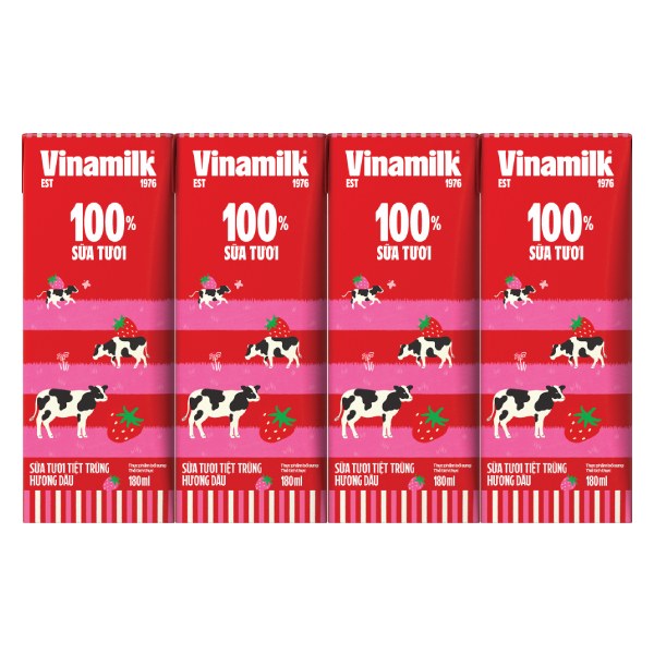 Lốc 4 Sữa Tươi Tiệt Trùng Vinamilk 100% Dâu 180Ml