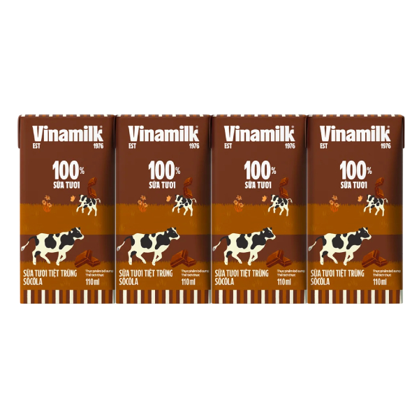 Lốc 4 Sữa Tươi Tiệt Trùng Vinamilk 100% Socola 110Ml