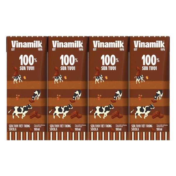 Lốc 4 Sữa Tươi Tiệt Trùng Vinamilk 100% Socola 180Ml