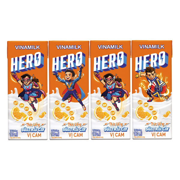 Lốc 4 Sữa Trái Cây Vinamilk Hero Vị Cam Hộp 180Ml